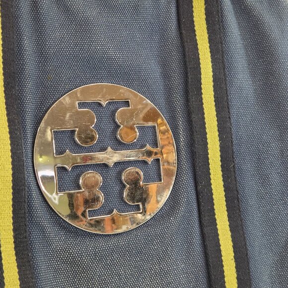 Tory Burch Large Pacey Book Tote Bag Blue Canvas Large Logo Purse - Picture 2 of 16